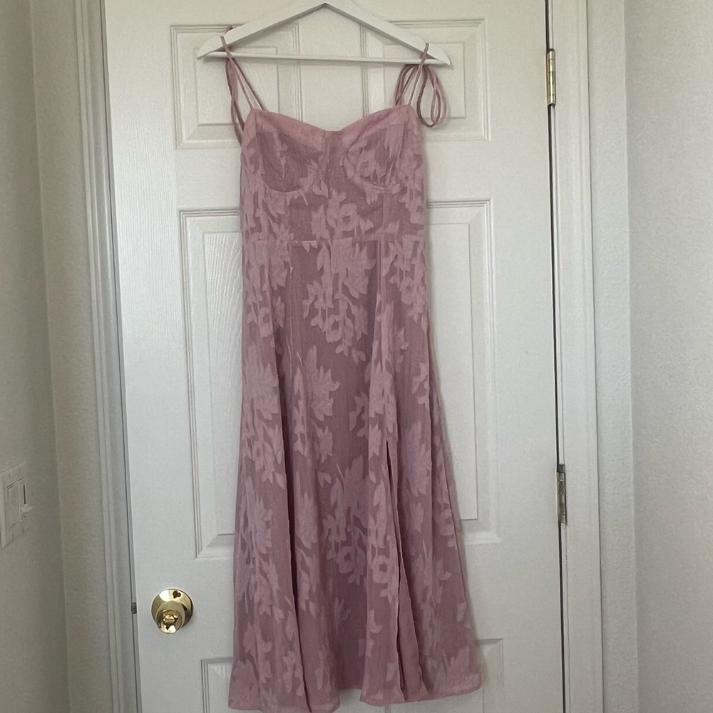 Lulus Loveliest Looks Blush Pink Floral Jacquard Tie-Strap Midi Dress - Picture 4 of 5